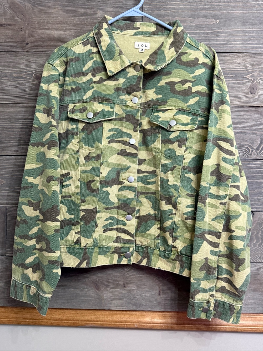 POL Women's Green Camo Jean Jacket